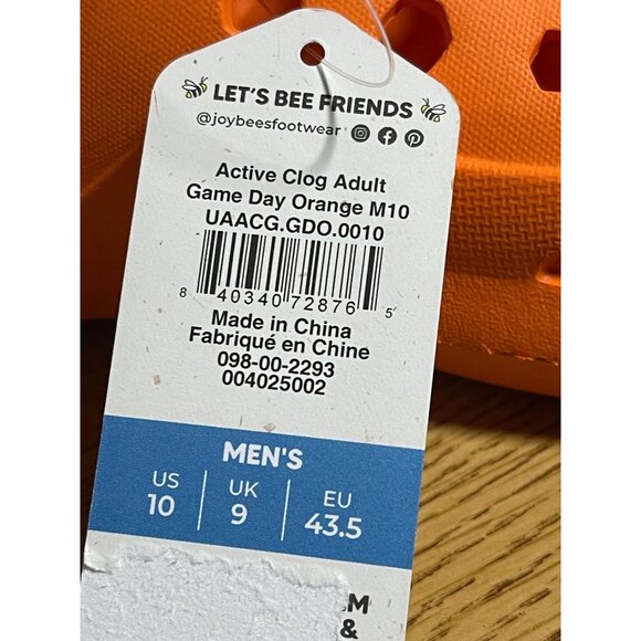 Joybees Active Clog Game Day Orange Mens 10 Womens 12 - Picture 6 of 9